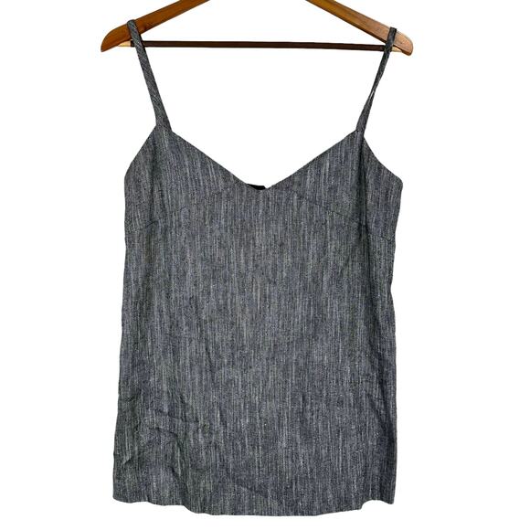 MaxMara NWT Vespa Silk Tweed Camisole Top Size US 10 Grey Linen V-Neck Italy - Picture 2 of 10